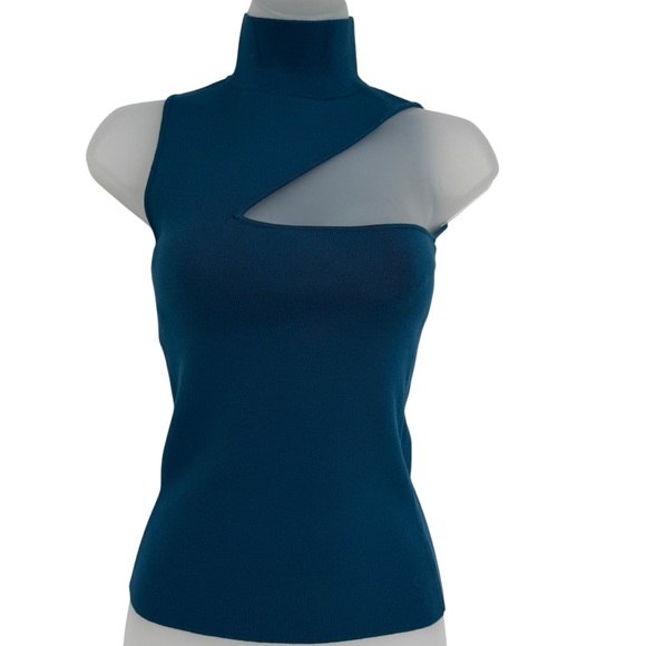 Alice + Olivia Tops - Alice + Olivia Kiki Blue-green mock neck Cutout Tank  Size Small Sleeveless